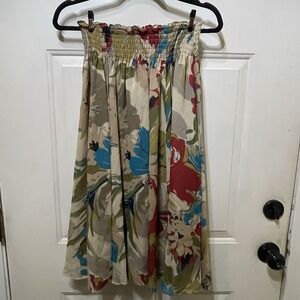 Jones New York 100% Silk Floral Midi Skirt Elastic Waist Size PS